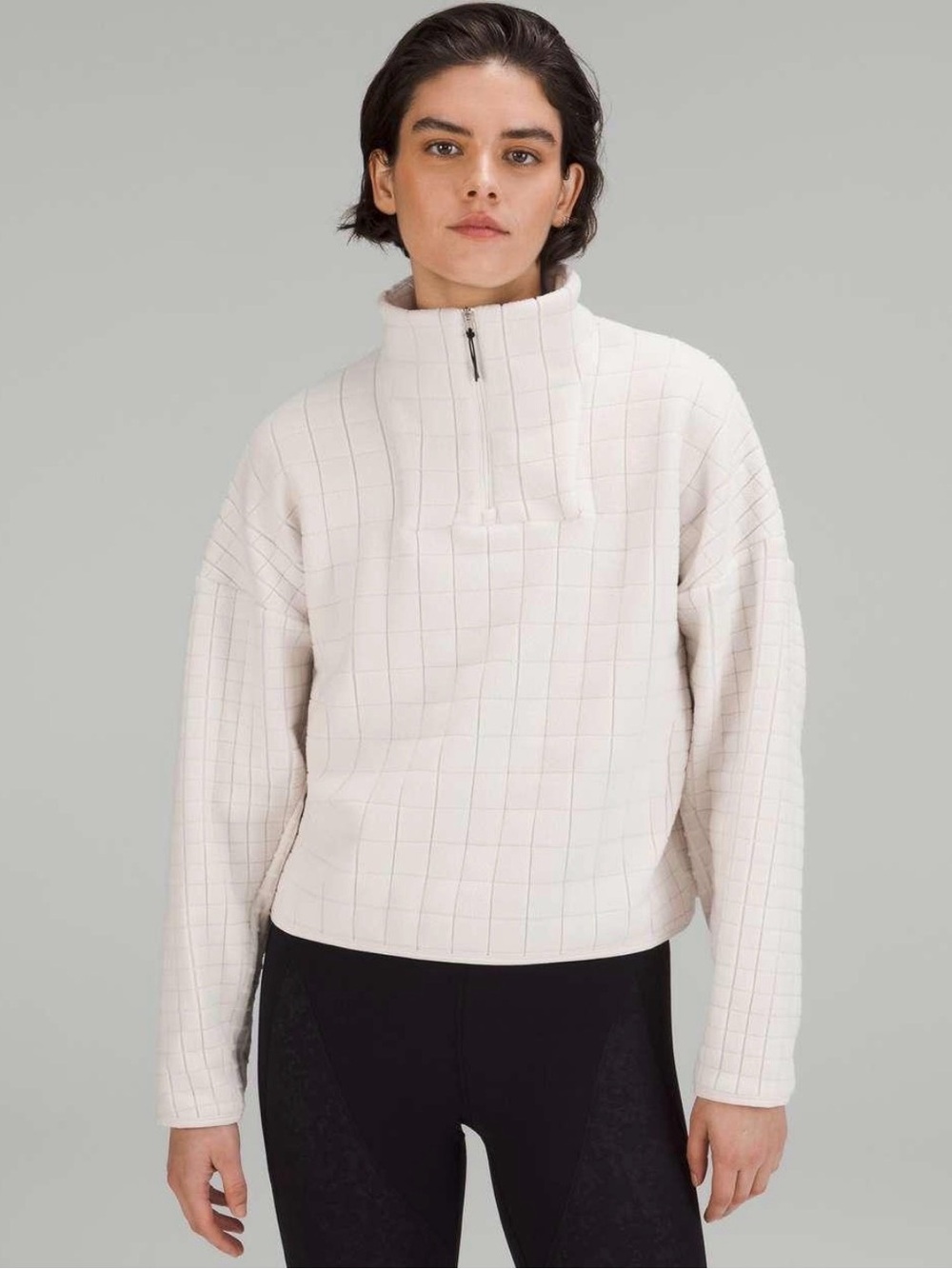 lululemon lab Textured-Grid Fleece Half Zip Light Ivory XS/S